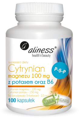 ALINESS Cytrynian Magnezu 100 mg z potasem, B6 P-5-P 100 kapsułek VEGE