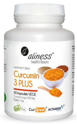ALINESS Curcumin 3 PLUS Curcuma longa 500 mg Piperin 1 mg 60 kapsułek