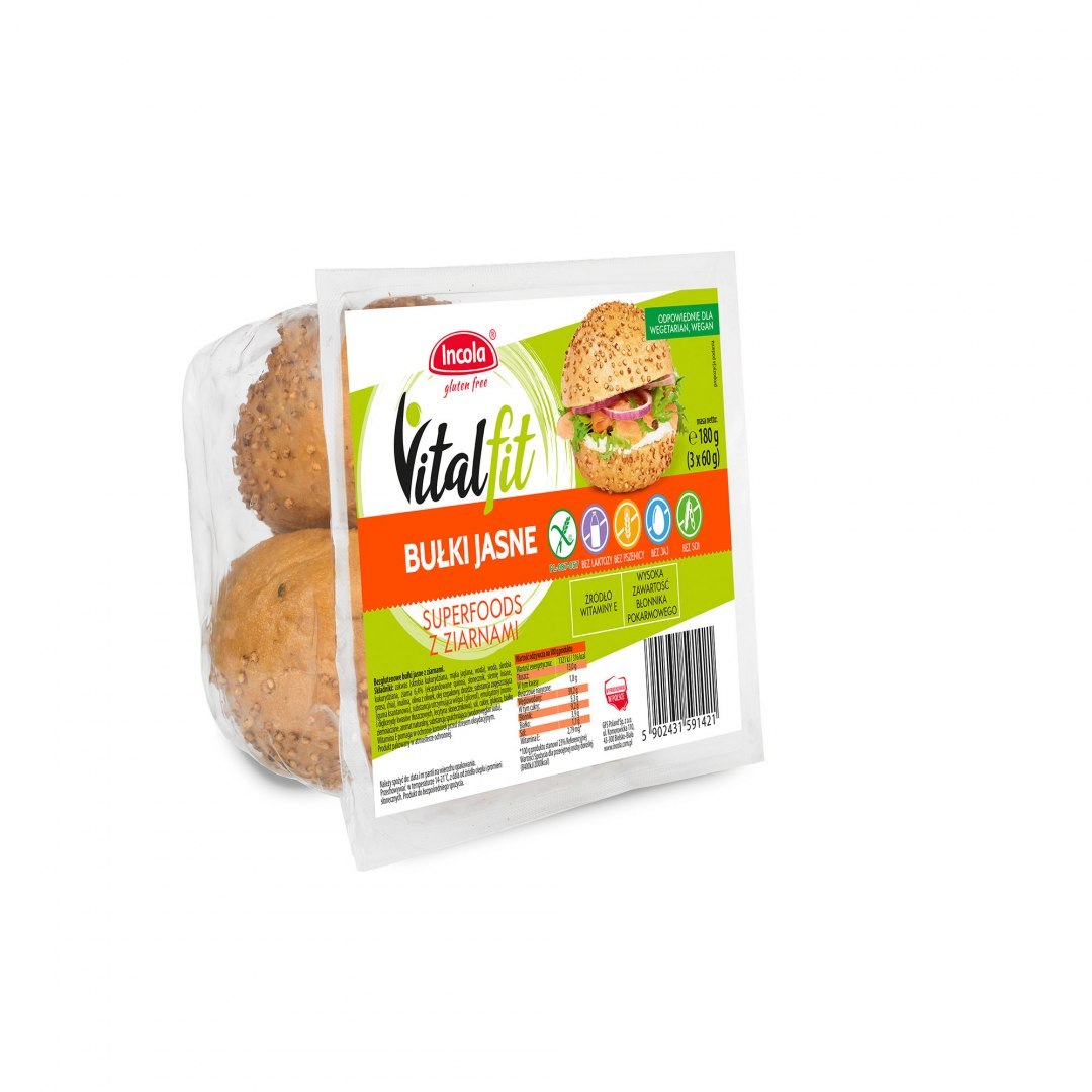 Vitalfit Bułki z ziarnami bezglutenowe 180g Incola Vitalfit Bułki z ziarnami bezglutenowe 180g Incola