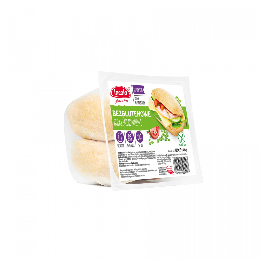 Bułki śniadaniowe bezglutenowe 120 g 3x40 Incola Bułki śniadaniowe bezglutenowe 120 g 3x40 Incola