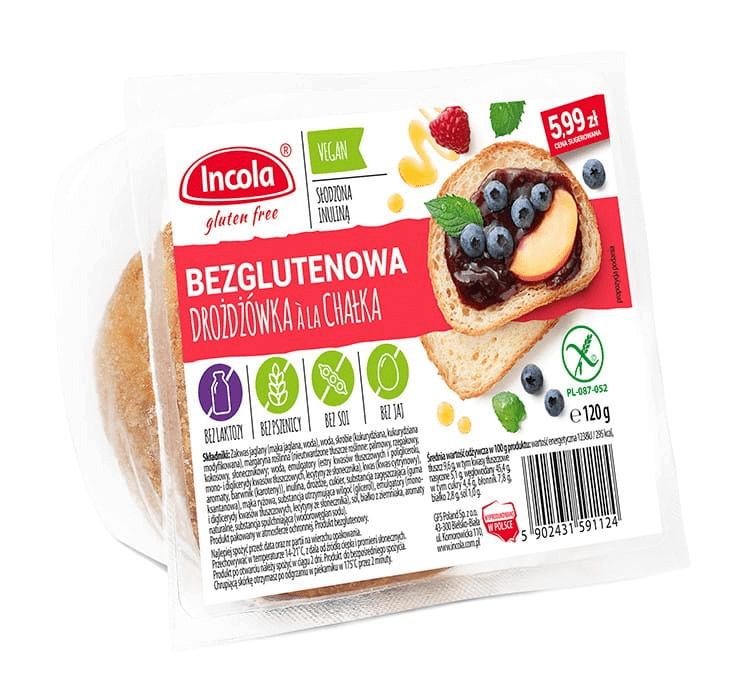 Bezglutenowa Drożdżówka a'la Chałka 120g Incola. Bezglutenowa Drożdżówka a'la Chałka 120g Incola.