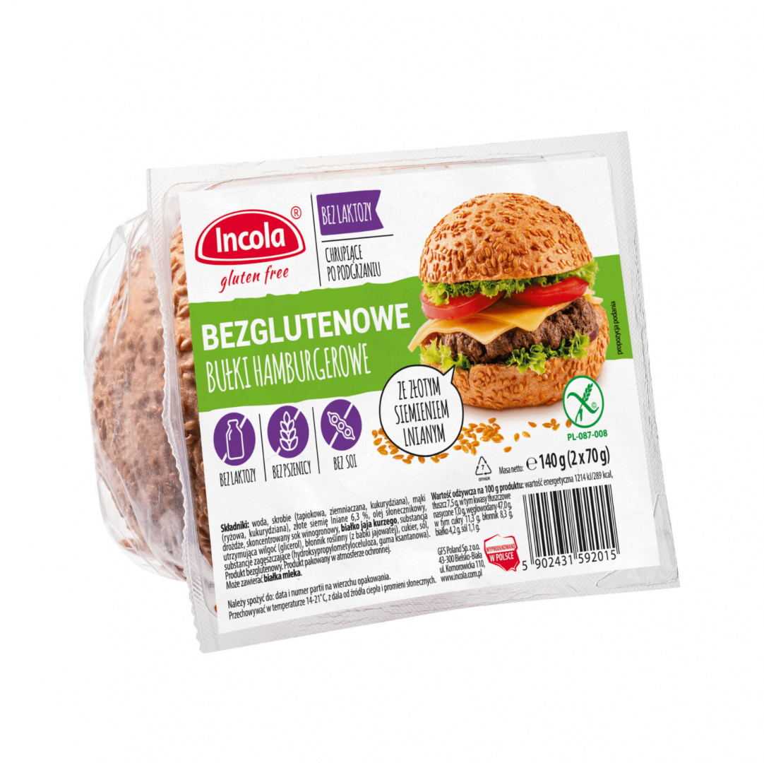 Bezglutenowe bułki hamburger 140g (2x70g) Incola Bezglutenowe bułki hamburger 140g (2x70g) Incola