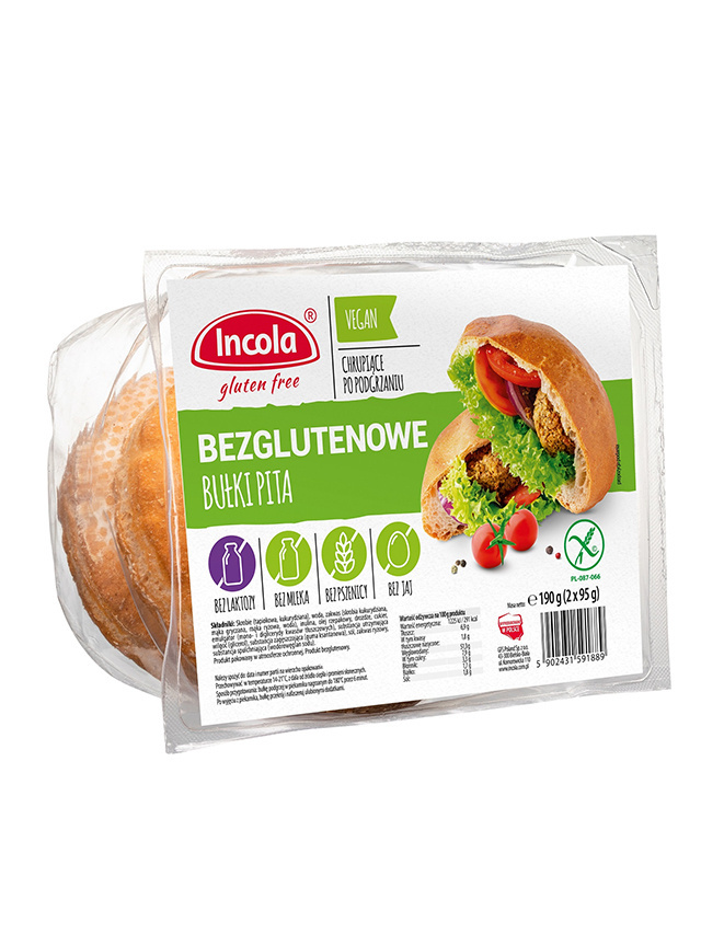 Bezglutenowe wegańskie bułki pita190g 2x95 Incola Bezglutenowe wegańskie bułki pita190g 2x95 Incola