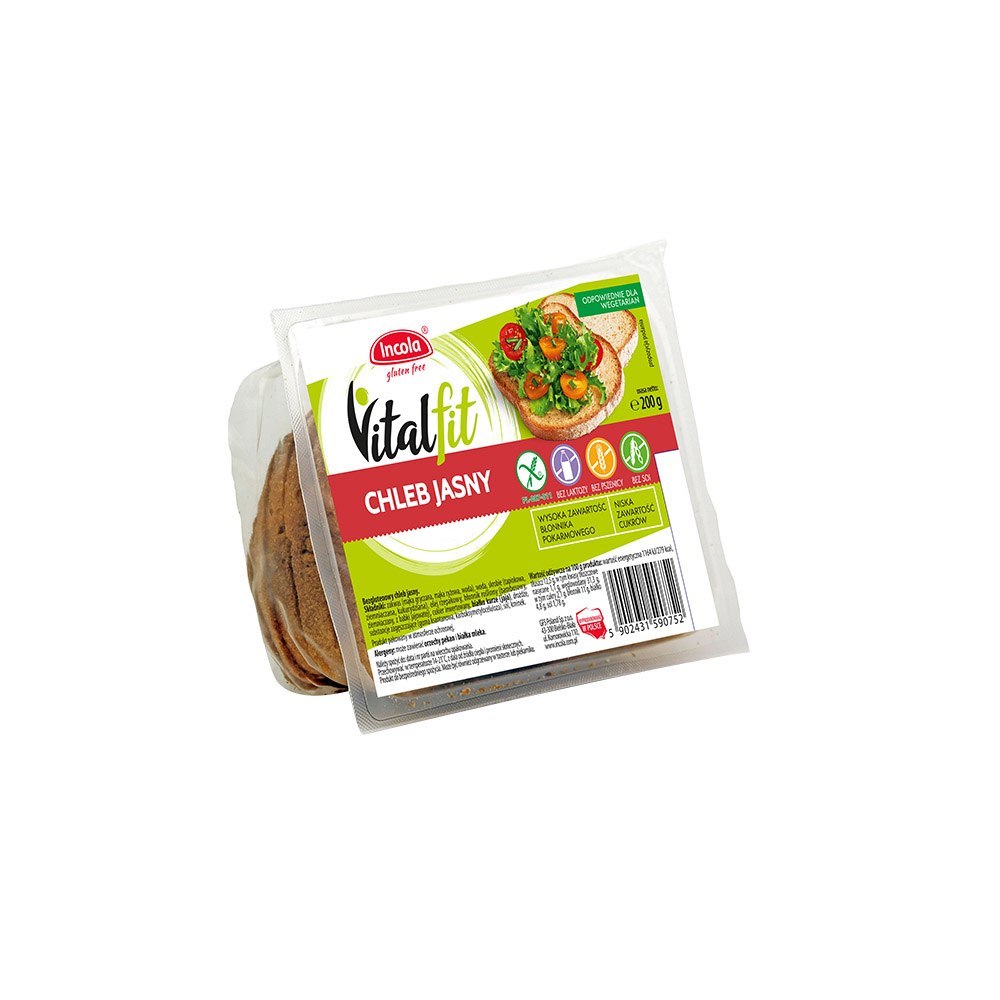 Chleb Vitalfit jasny bezglutenowy 200 g Incola. Chleb Vitalfit jasny bezglutenowy 200 g Incola.