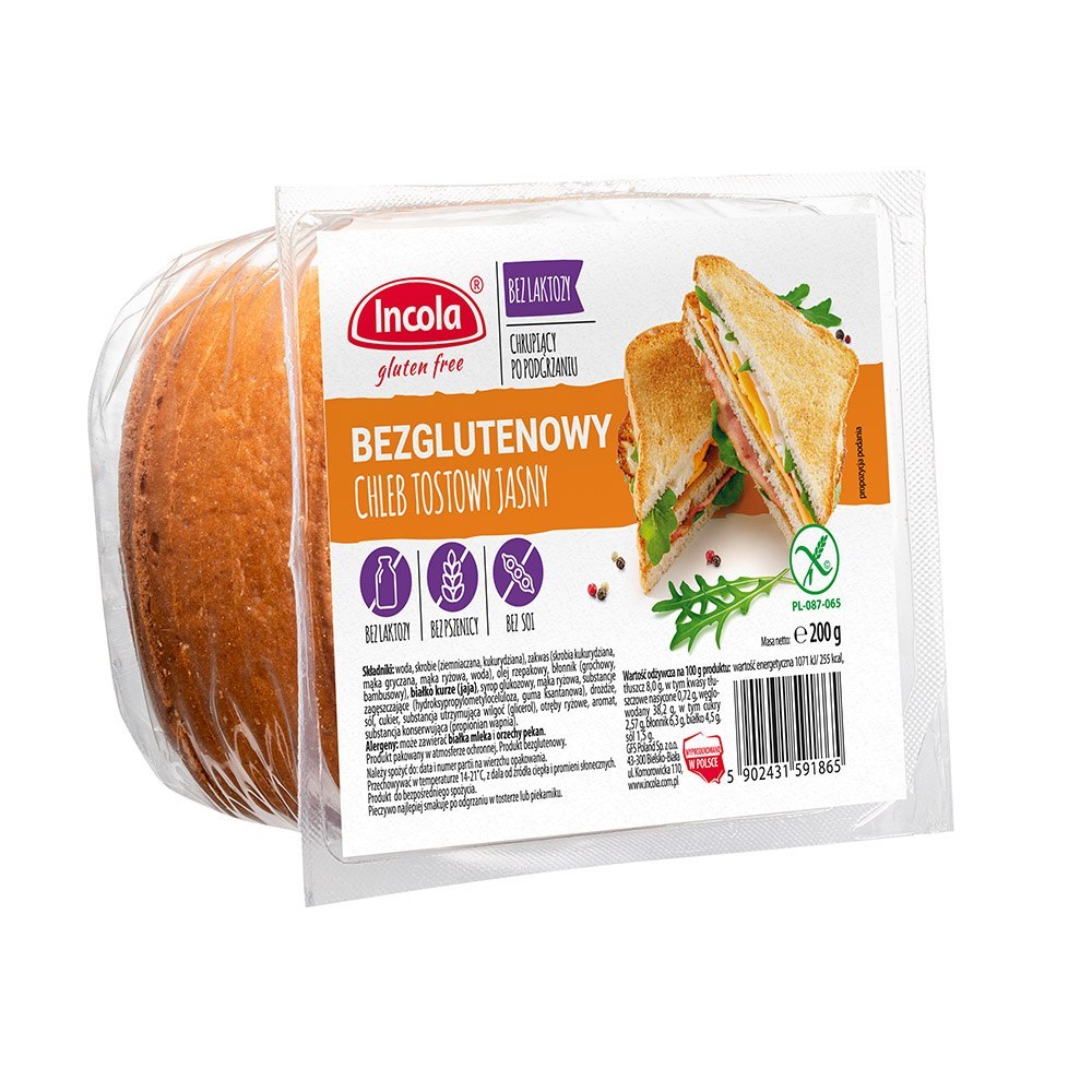 .Chleb tostowy jasny bezglutenowy 200 g Incola. .Chleb tostowy jasny bezglutenowy 200 g Incola.