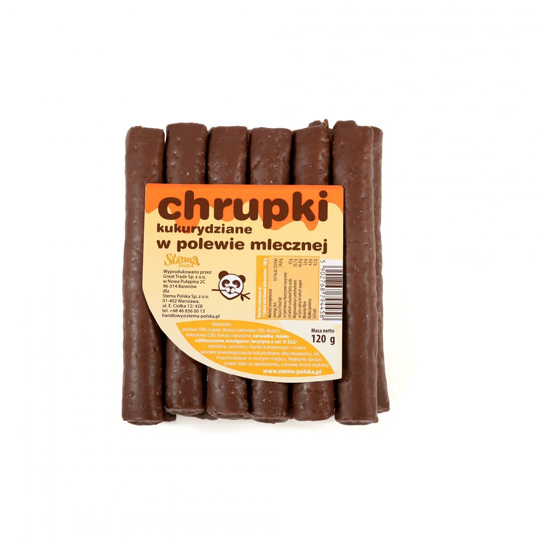.Chrupki kukurydziane w polewie czekoladowo-mlecznej 120 g Stema. .Chrupki kukurydziane w polewie czekoladowo-mlecznej 120 g Stema.