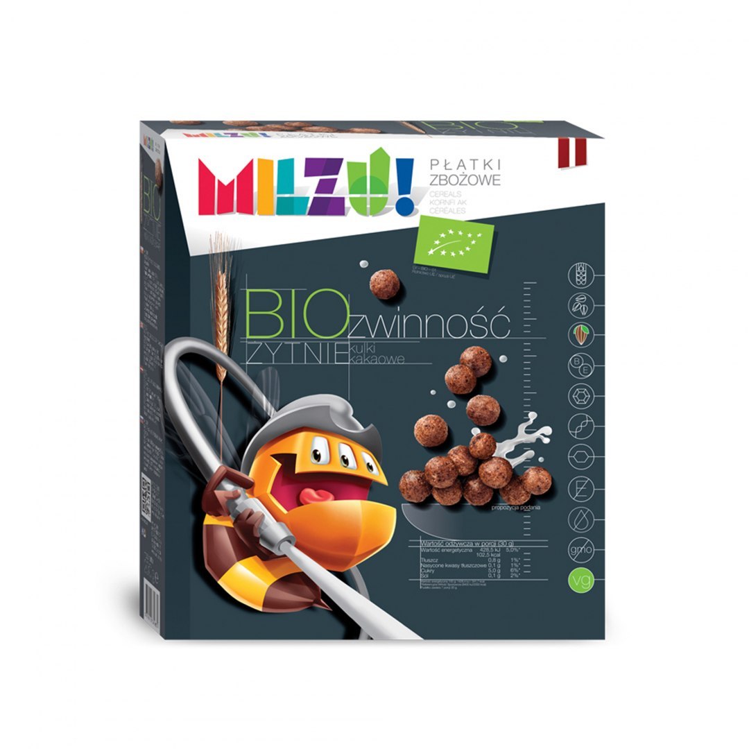 Płatki żytnio-owsiane kulki kakaowe Zwinność BIO 400 g Milzu.