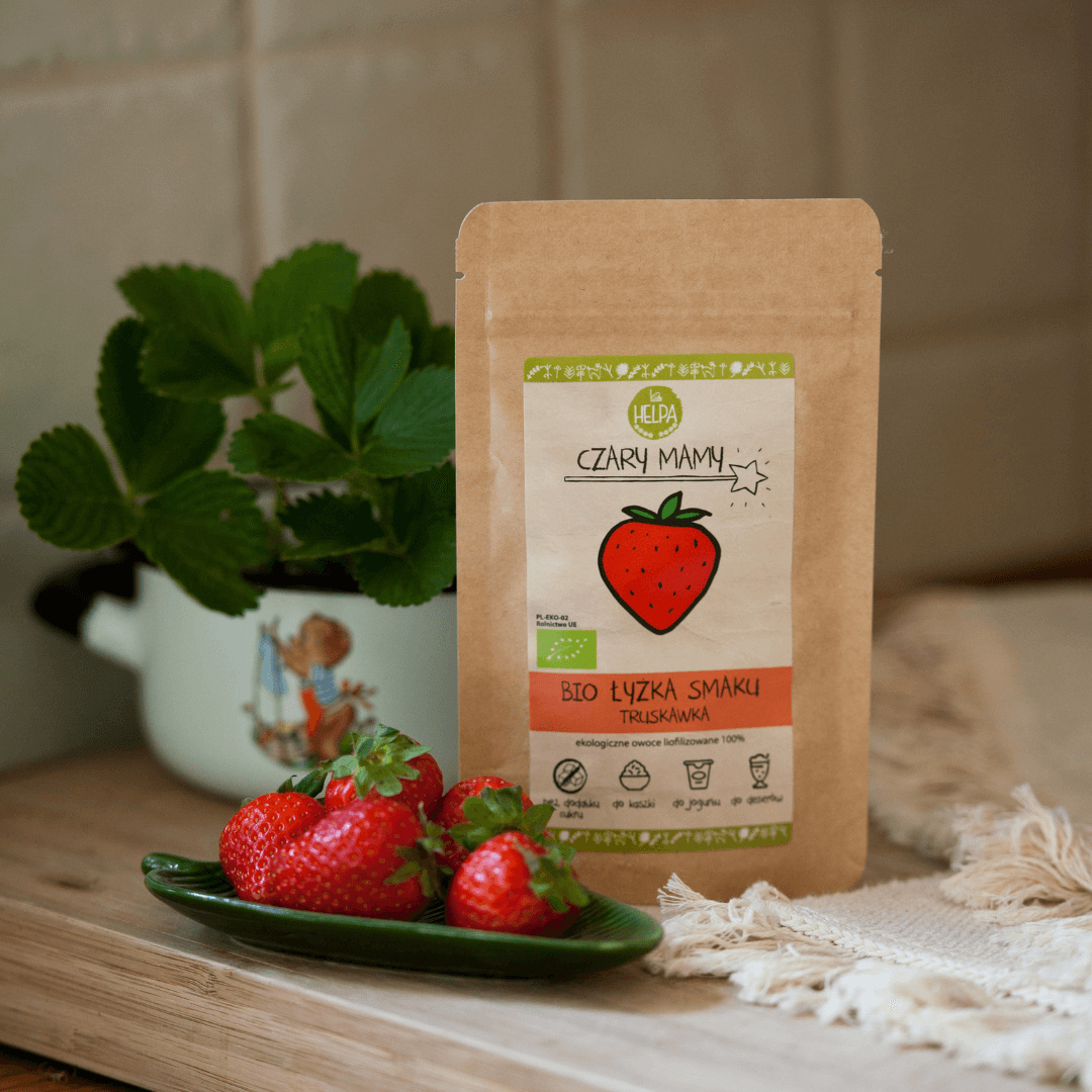 BIO ŁYŻKA SMAKU TRUSKAWKA 40g - HELPA. BIO ŁYŻKA SMAKU TRUSKAWKA 40g - HELPA.