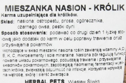 Mieszanka nasion Królik 150g. Herbal Pets. Mieszanka nasion Królik 150g. Herbal Pets.