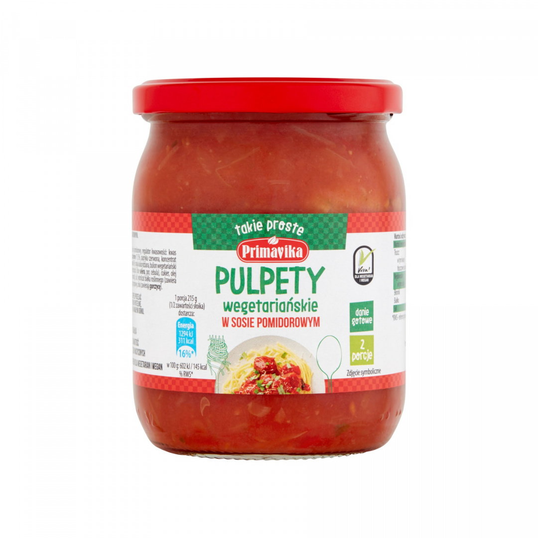 Pulpety w sosie pomidorowym wegetariańskie 430 g. Pulpety w sosie pomidorowym wegetariańskie 430 g.