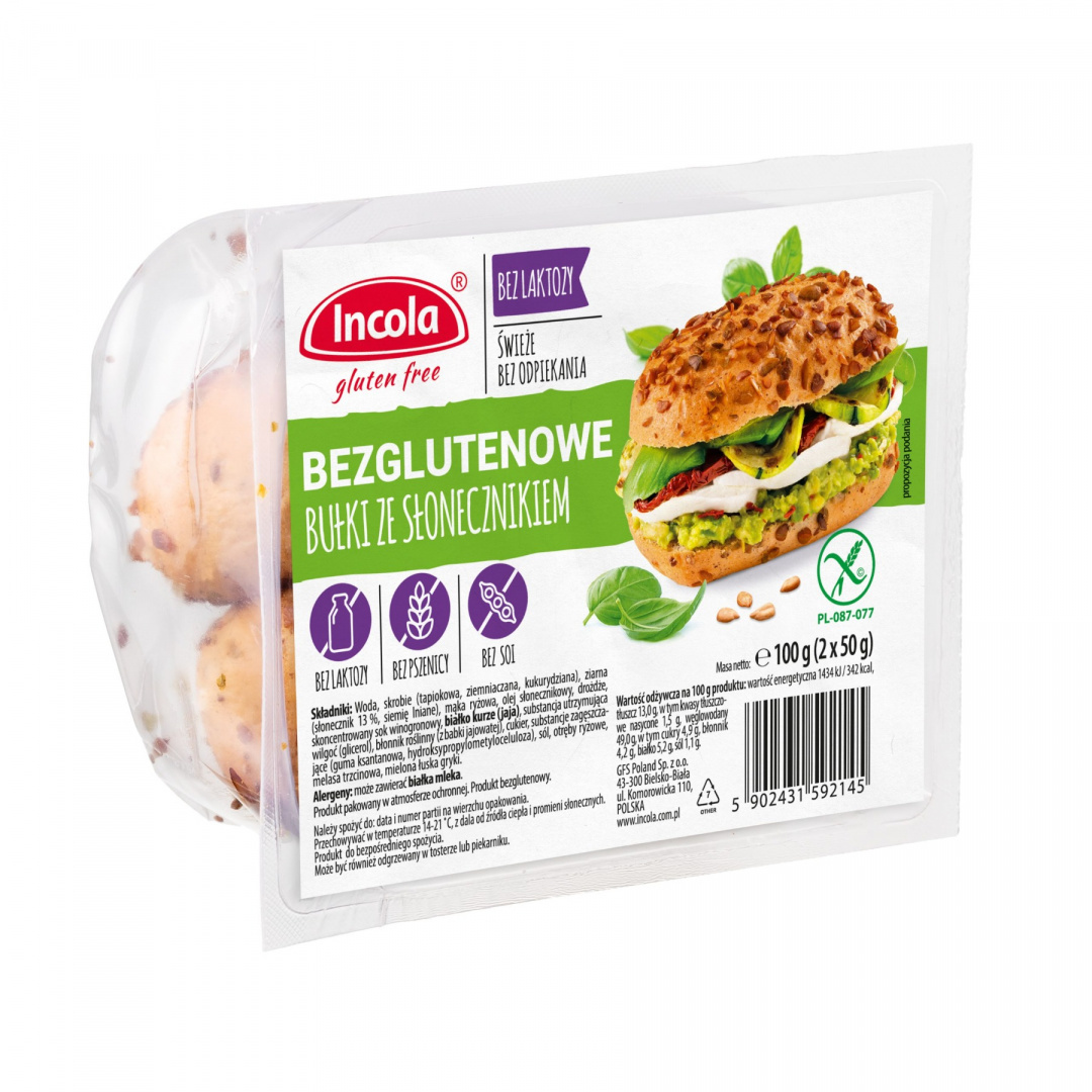 Bezglutenowe bułki ze słonecznikiem 2x50g Incola Bezglutenowe bułki ze słonecznikiem 2x50g Incola