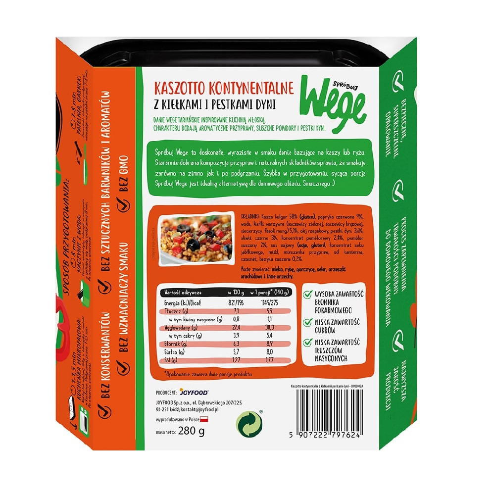 Danie Kontynentalne z kaszą bulgur i kiełkami 280 g JoyFood. Danie Kontynentalne z kaszą bulgur i kiełkami 280 g JoyFood.