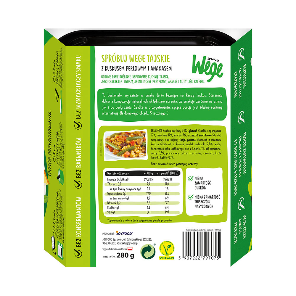 Danie Tajskie z kuskusem perłowym i ananasem 280 g JOYFOOD Danie Tajskie z kuskusem perłowym i ananasem 280 g JOYFOOD