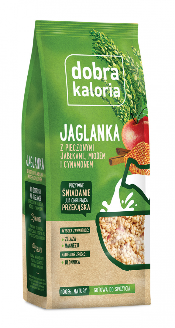 Dobra Kaloria jaglanka z pieczonymi jabłkami miodem i cynamonem 120g Dobra Kaloria jaglanka z pieczonymi jabłkami miodem i cynamonem 120g