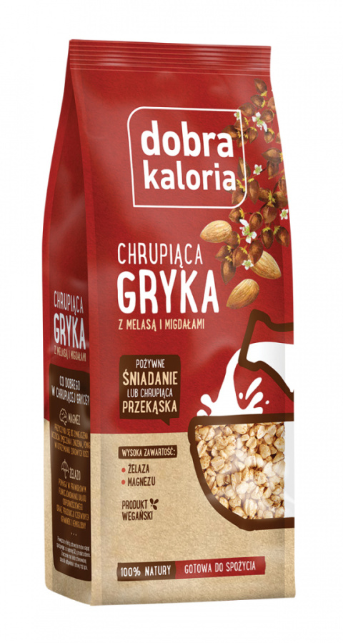 Dobra kaloria chrupiąca gryka z melasą i migdałami 100g Dobra kaloria chrupiąca gryka z melasą i migdałami 100g