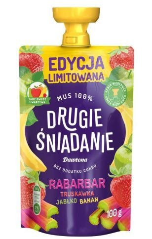 Drugie śniadanie Mus 100% Rabarbar/Truskawka/Banan100 g Dawtona Drugie śniadanie Mus 100% Rabarbar/Truskawka/Banan100 g Dawtona