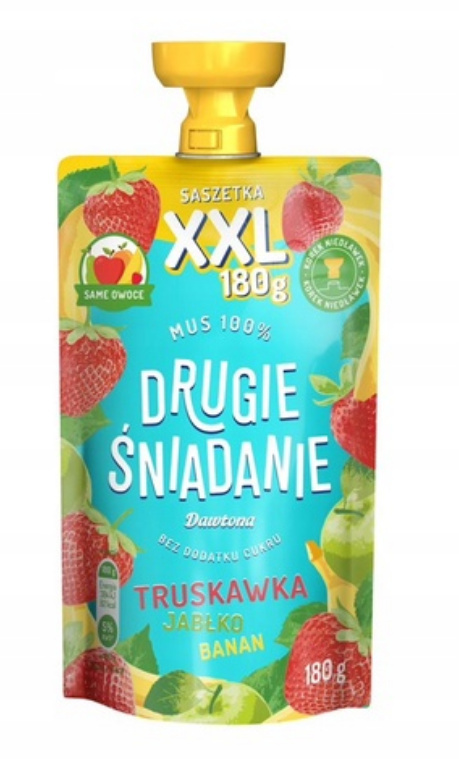 Drugie śniadanie Mus 100% Truskawka/Jabłko/Banan 180 g XXL Dawtona Drugie śniadanie Mus 100% Truskawka/Jabłko/Banan 180 g XXL Dawtona