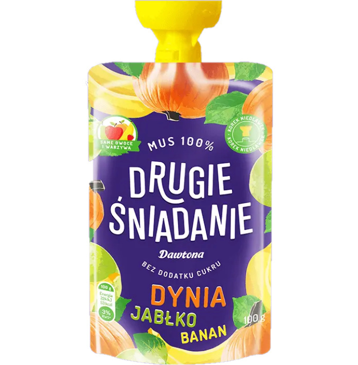 Drugie śniadanie Mus 100% Dynia/Jabłko/Banan 100 g Dawtona Drugie śniadanie Mus 100% Dynia/Jabłko/Banan 100 g Dawtona