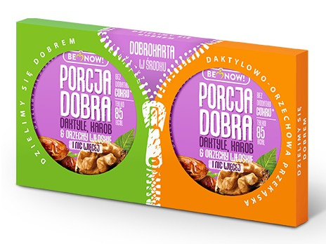 Dwupak przekąska daktylowo-orzechowa zkarobem 50g Porcja Dobra Dwupak przekąska daktylowo-orzechowa zkarobem 50g Porcja Dobra