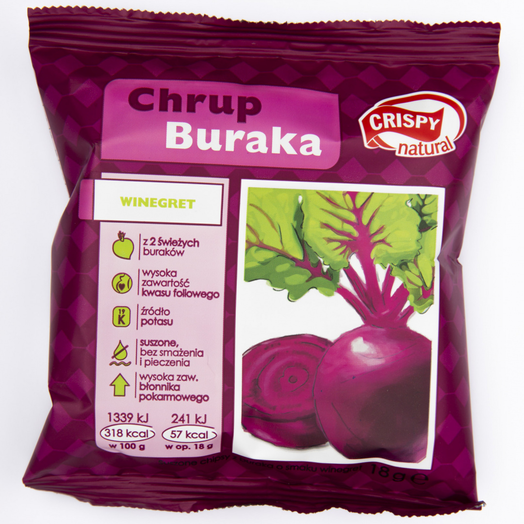 Burak o smaku winegret suszone chipsy CRISPY NATURAL 18g Burak o smaku winegret suszone chipsy CRISPY NATURAL 18g