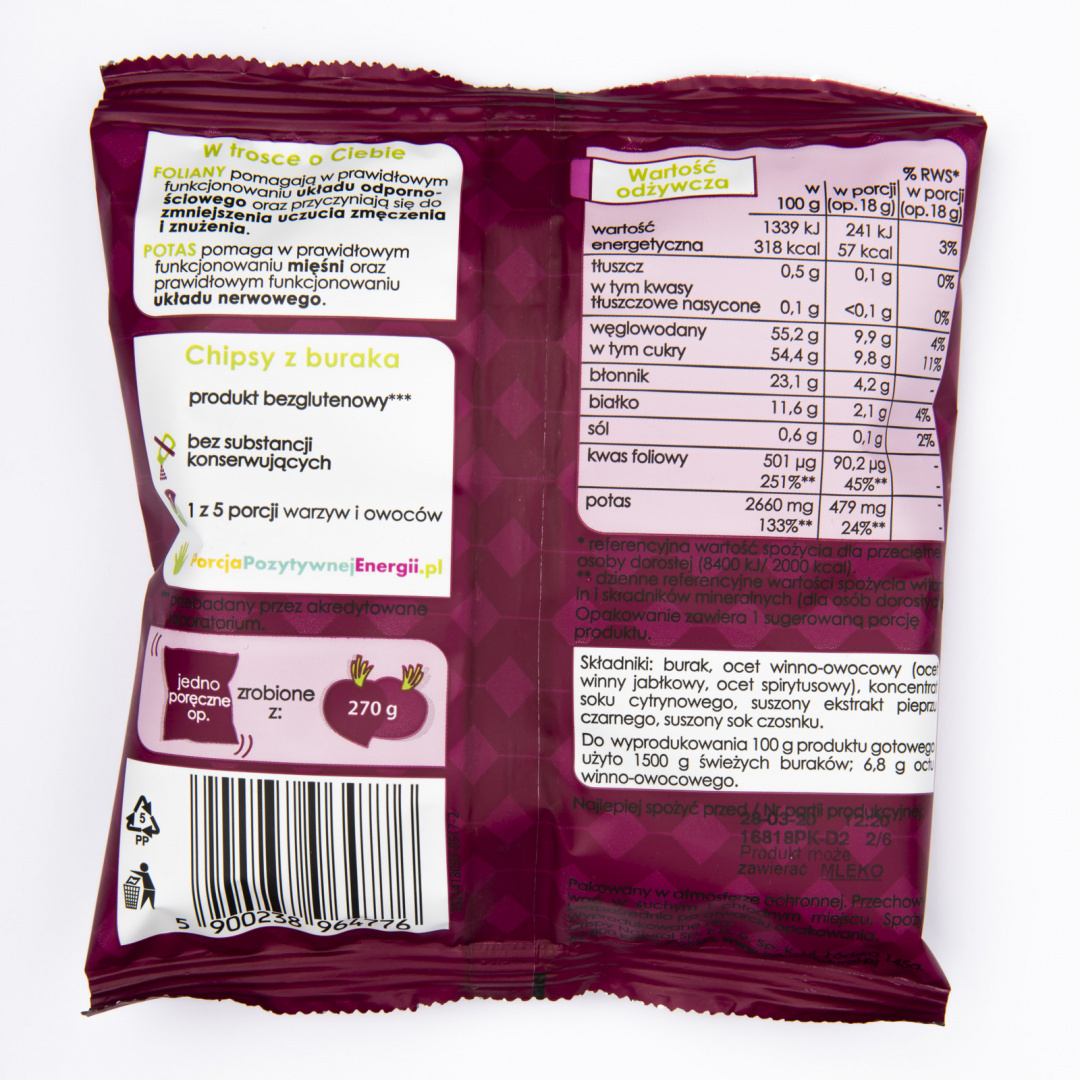 Burak o smaku winegret suszone chipsy CRISPY NATURAL 18g Burak o smaku winegret suszone chipsy CRISPY NATURAL 18g