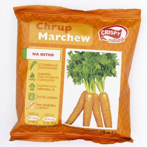 Marchew z przyprawami Naturalne suszone chipsy CRISPY NATURAL 18g Marchew z przyprawami Naturalne suszone chipsy CRISPY NATURAL 18g