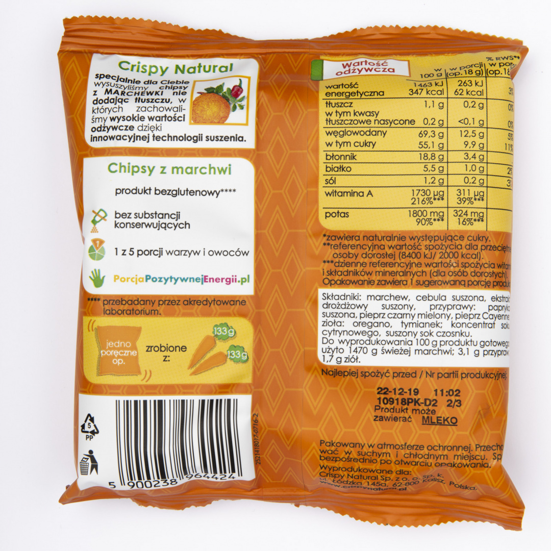 Marchew z przyprawami Naturalne suszone chipsy CRISPY NATURAL 18g Marchew z przyprawami Naturalne suszone chipsy CRISPY NATURAL 18g