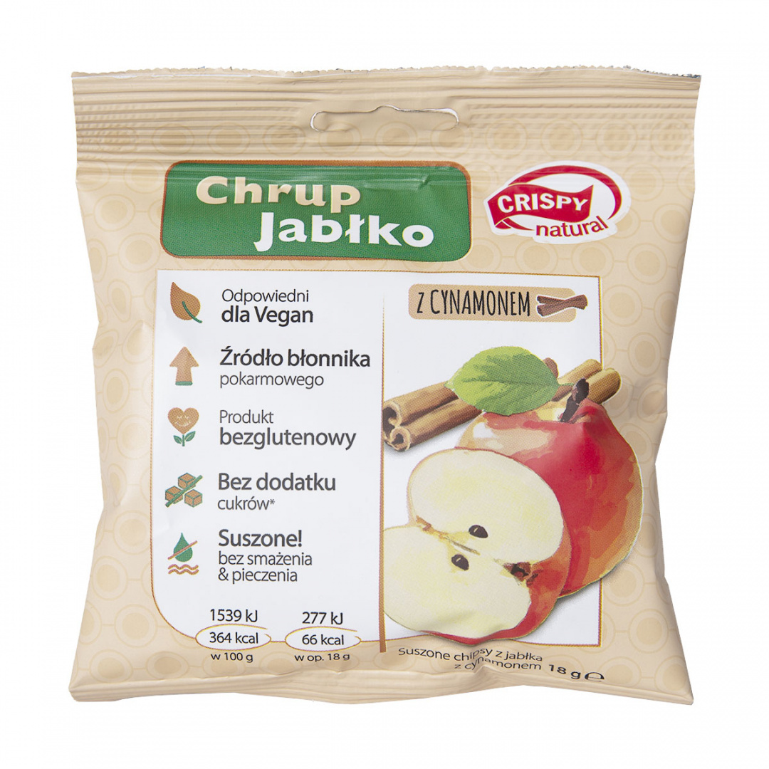 Jabłko z cynamonem Naturalne suszone chipsy CRISPY NATURAL 18g Jabłko z cynamonem Naturalne suszone chipsy CRISPY NATURAL 18g
