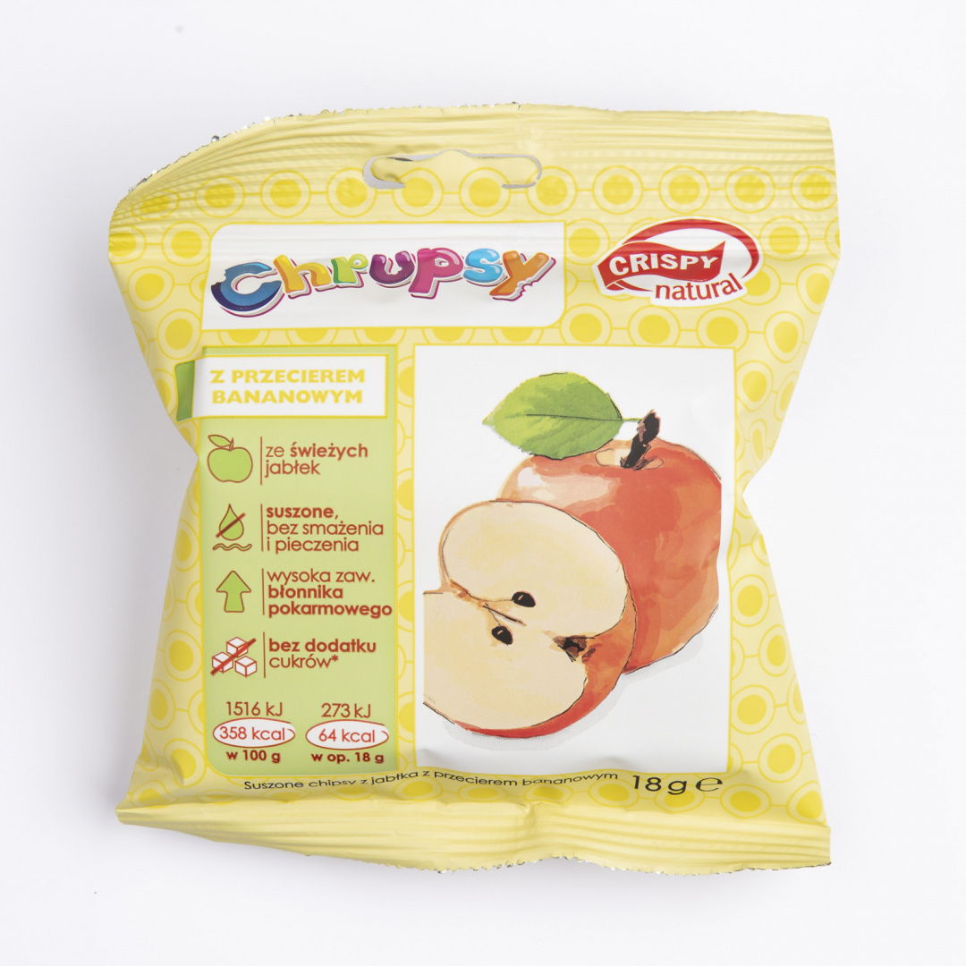Jabłko z przecierem bananowym Naturalne suszone chipsy CRISPY NATURAL 18g Jabłko z przecierem bananowym Naturalne suszone chipsy CRISPY NATURAL 18g