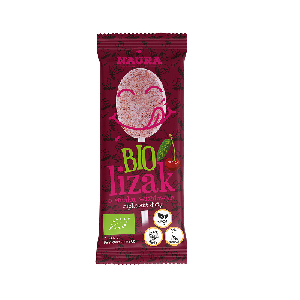 Lizak pudrowy o smaku wiśniowym BIO 6 g Lizak pudrowy o smaku wiśniowym BIO 6 g
