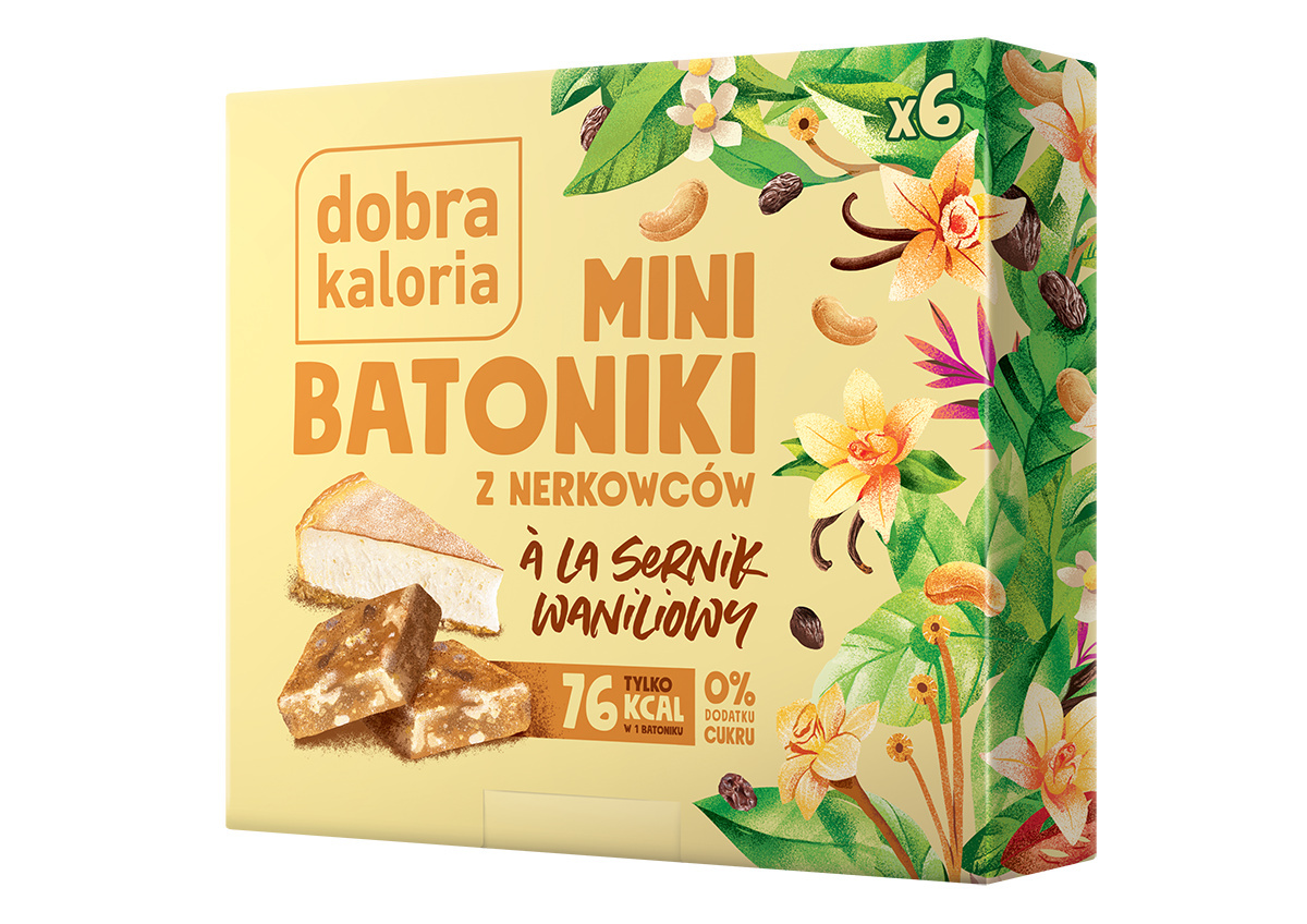 Dobra Kaloria mini batoniki owocowo-orzechowe o smaku waniliowym a'la sernik 102g Dobra Kaloria mini batoniki owocowo-orzechowe o smaku waniliowym a'la sernik 102g