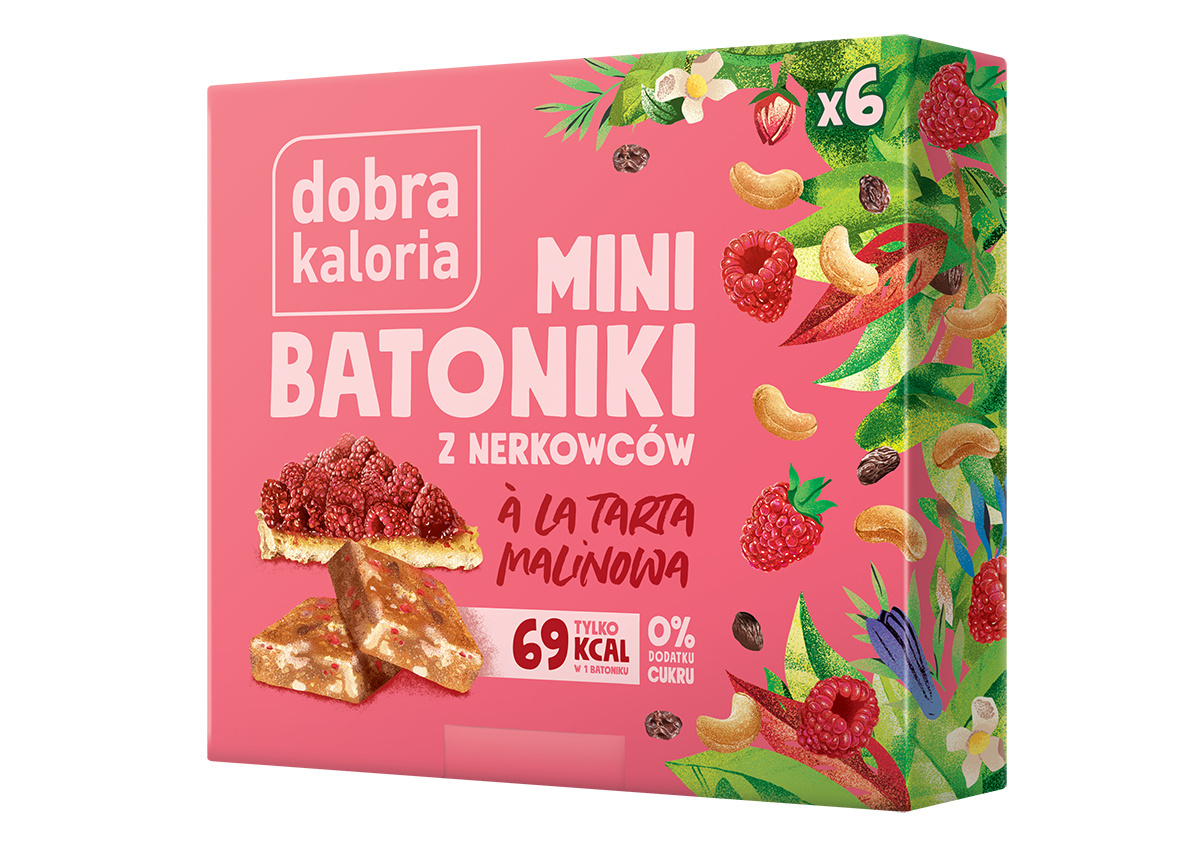 Dobra Kaloria mini batoniki owocowo-orzechowe o smaku malinowym a'la tarta malinowa 102g Dobra Kaloria mini batoniki owocowo-orzechowe o smaku malinowym a'la tarta malinowa 102g