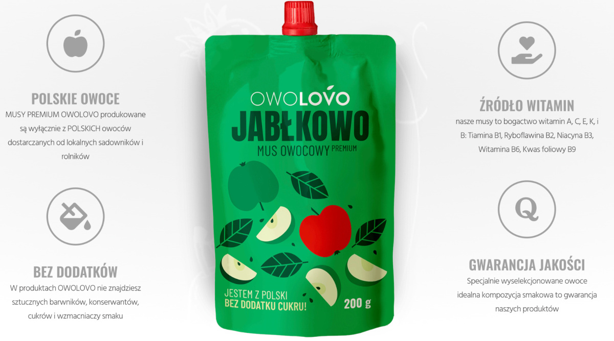 OWOLOVO JABŁKOWO MUS JABŁKOWY PREMIUM 200g OWOLOVO JABŁKOWO MUS JABŁKOWY PREMIUM 200g