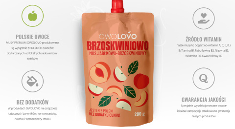 OWOLOVO BRZOSKWINIOWO MUS JABŁKO -BRZOSKWINIA 200g OWOLOVO BRZOSKWINIOWO MUS JABŁKO -BRZOSKWINIA 200g