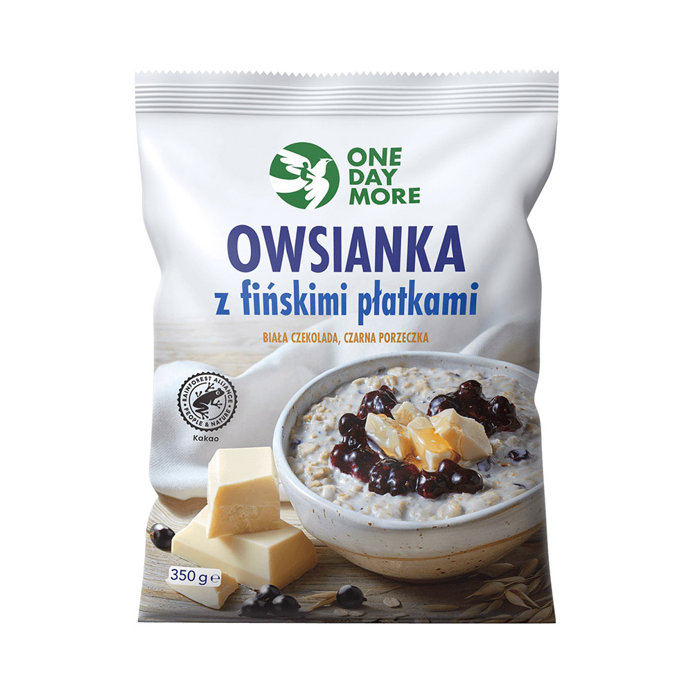 OWSIANKA Z FIŃSKIMI PŁATKAMI, Z BIAŁĄ CZEKOLADĄ I PORZECZKĄ 350 g - ONEDAYMORE OWSIANKA Z FIŃSKIMI PŁATKAMI, Z BIAŁĄ CZEKOLADĄ I PORZECZKĄ 350 g - ONEDAYMORE