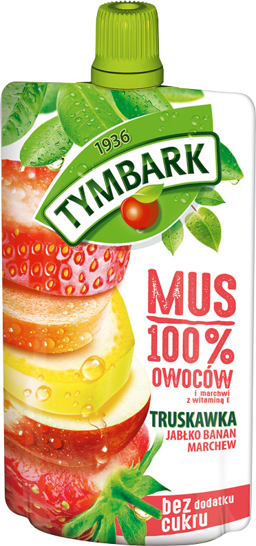 TYMBARK MUS 100% TRUSKAWKA JABŁKO BANAN MARCHEW 120G TYMBARK MUS 100% TRUSKAWKA JABŁKO BANAN MARCHEW 120G