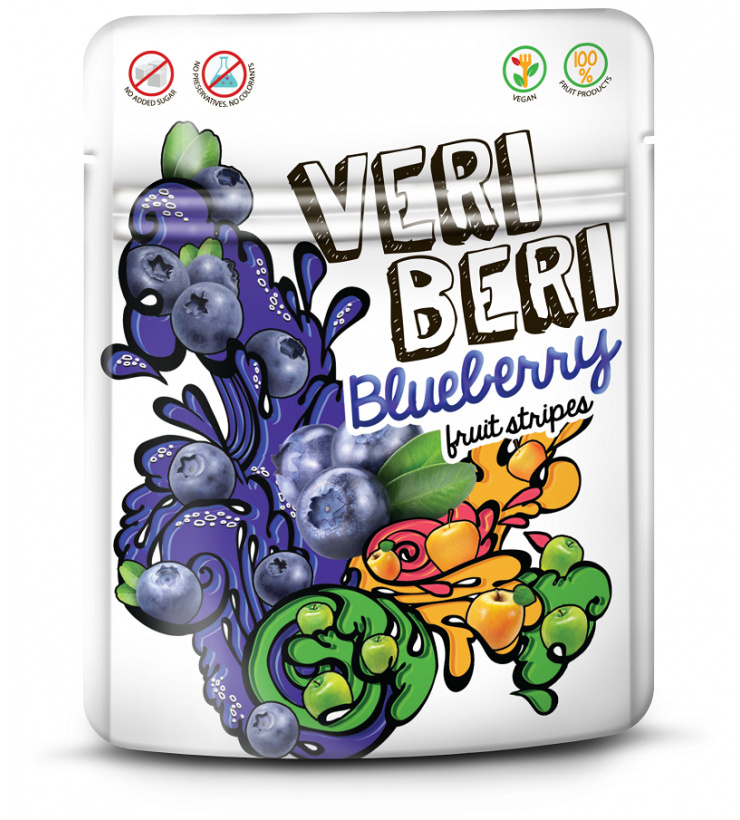 Żelki Jagodowe paski owocowe 100% Veri Beri 50g Żelki Jagodowe paski owocowe 100% Veri Beri 50g