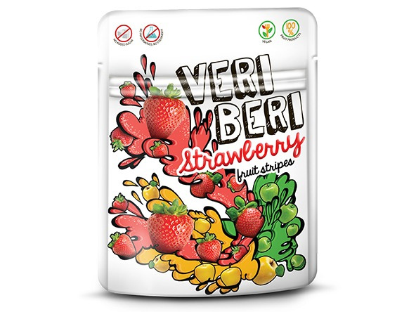 Żelki truskawkowe paski owocowe 100% Veri Beri 50g Żelki truskawkowe paski owocowe 100% Veri Beri 50g