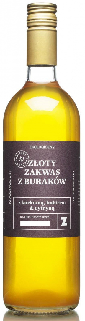 Złoty zakwas ekologiczny z buraków z imbirem i kurkumą 0,7l Złoty zakwas ekologiczny z buraków z imbirem i kurkumą 0,7l