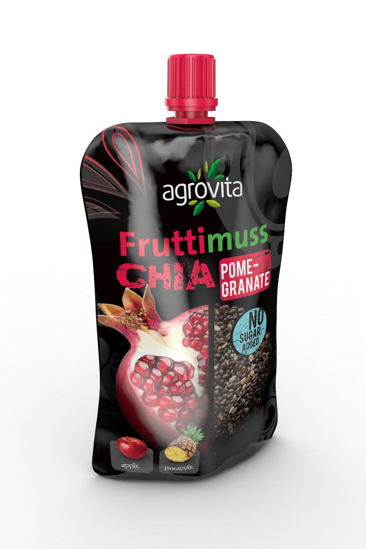 AGROVITA Fruttimuss Chia Puree jabłkowe z nasionami chia ananasem i granatem 100 g AGROVITA Fruttimuss Chia Puree jabłkowe z nasionami chia ananasem i granatem 100 g