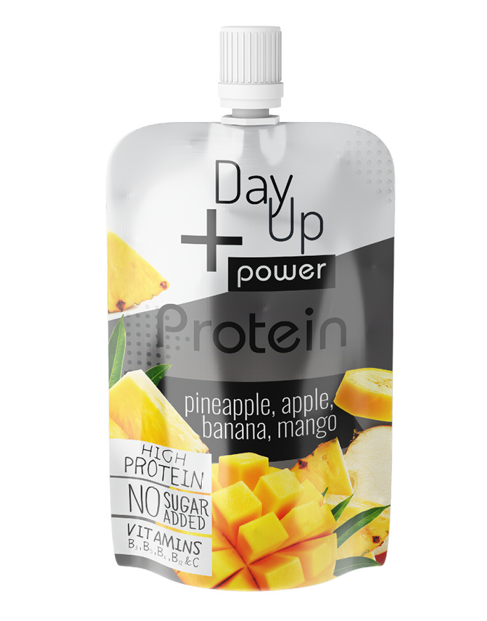 DAY UP Power puree ananasowe z jabłkiem, bananem mango, izolatem proteinowym 100 g DAY UP Power puree ananasowe z jabłkiem, bananem mango, izolatem proteinowym 100 g