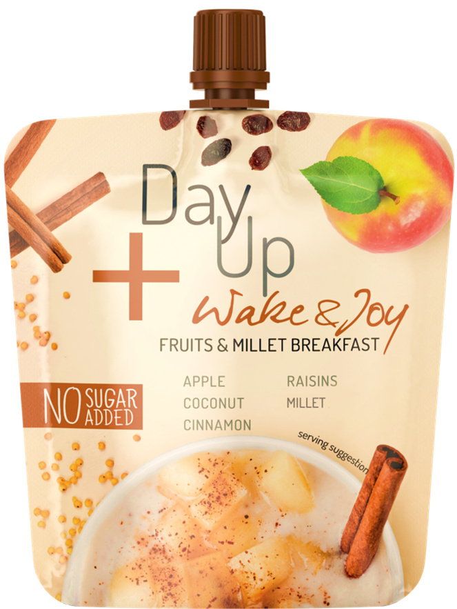 DAY UP Wake & Joy Owocowo-kokosowa jaglanka jabłko rodzynki kokos kasza jaglana i cynamon 120 g DAY UP Wake & Joy Owocowo-kokosowa jaglanka jabłko rodzynki kokos kasza jaglana i cynamon 120 g