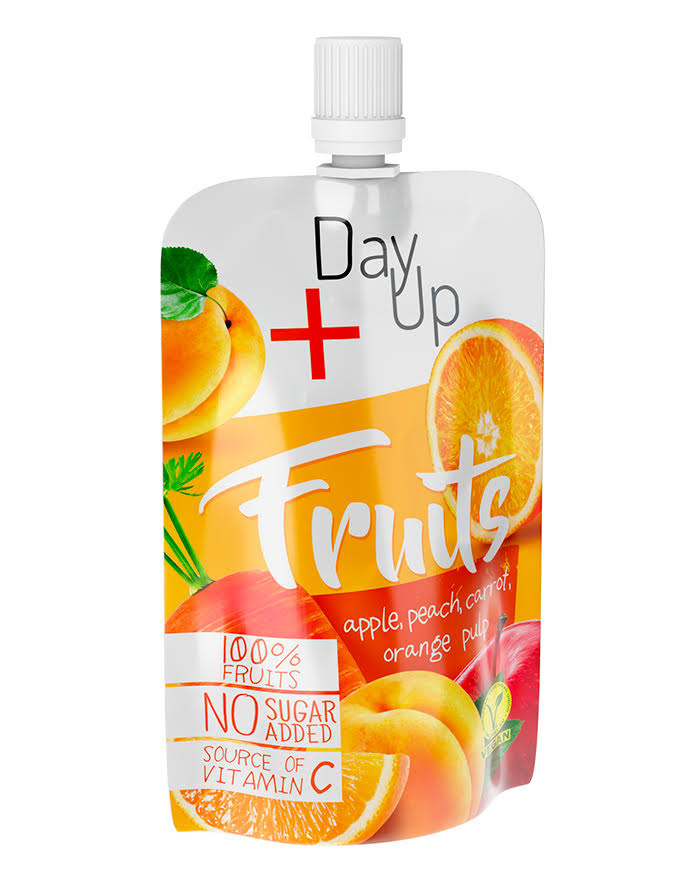 DAYUP FRUITS ORANGE Purée jabłkowe z brzoskwinią marchwią oraz pomarańczą 100g DAYUP FRUITS ORANGE Purée jabłkowe z brzoskwinią marchwią oraz pomarańczą 100g