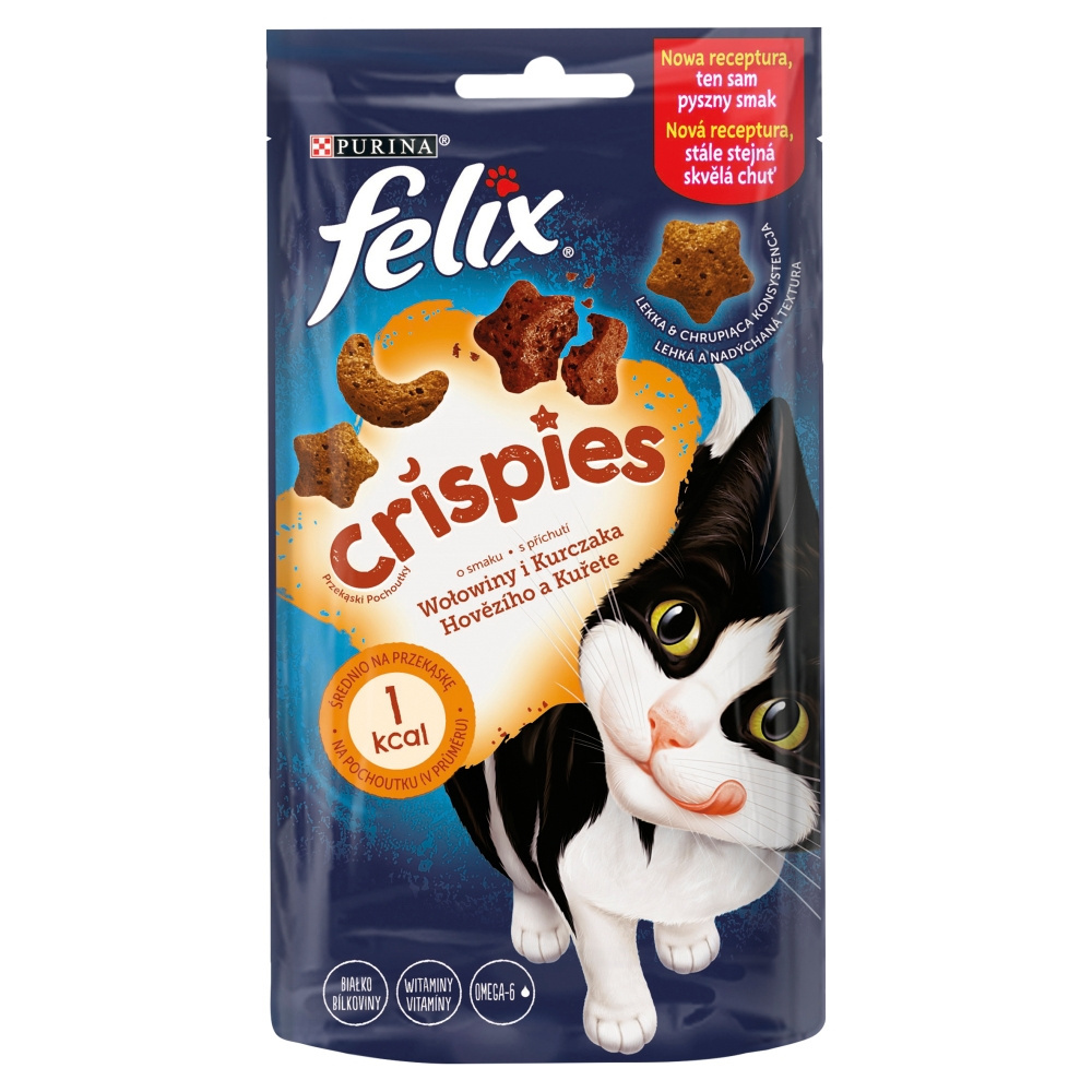 Felix Crispies Przekąski o smaku wołowiny i kurczaka 45 g Felix Crispies Przekąski o smaku wołowiny i kurczaka 45 g