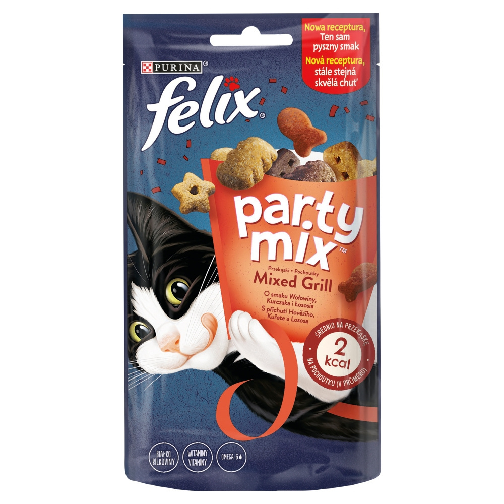 Felix Party Mix Mixed Grill Przekąski o smaku wołowiny kurczaka i łososia 60 g Felix Party Mix Mixed Grill Przekąski o smaku wołowiny kurczaka i łososia 60 g