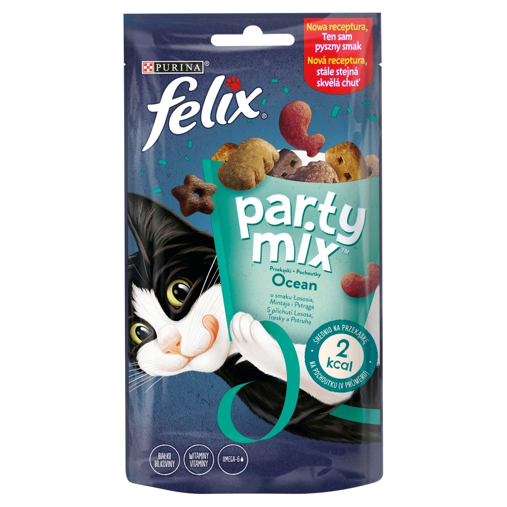 Felix Party Mix Przekąski o smaku łososia mintaja i pstrąga 60 g Felix Party Mix Przekąski o smaku łososia mintaja i pstrąga 60 g