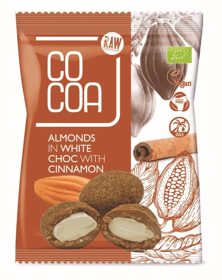 MIGDAŁY W BIAŁEJ POLEWIE Z CYNAMONEM BIO 70 g COCOA MIGDAŁY W BIAŁEJ POLEWIE Z CYNAMONEM BIO 70 g COCOA