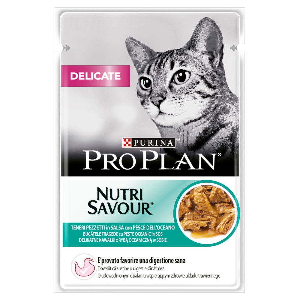 PRO PLAN Nutrisavour Delicate Karma dla kotów delikatne kawałki z rybą oceaniczną w sosie 85 g PRO PLAN Nutrisavour Delicate Karma dla kotów delikatne kawałki z rybą oceaniczną w sosie 85 g