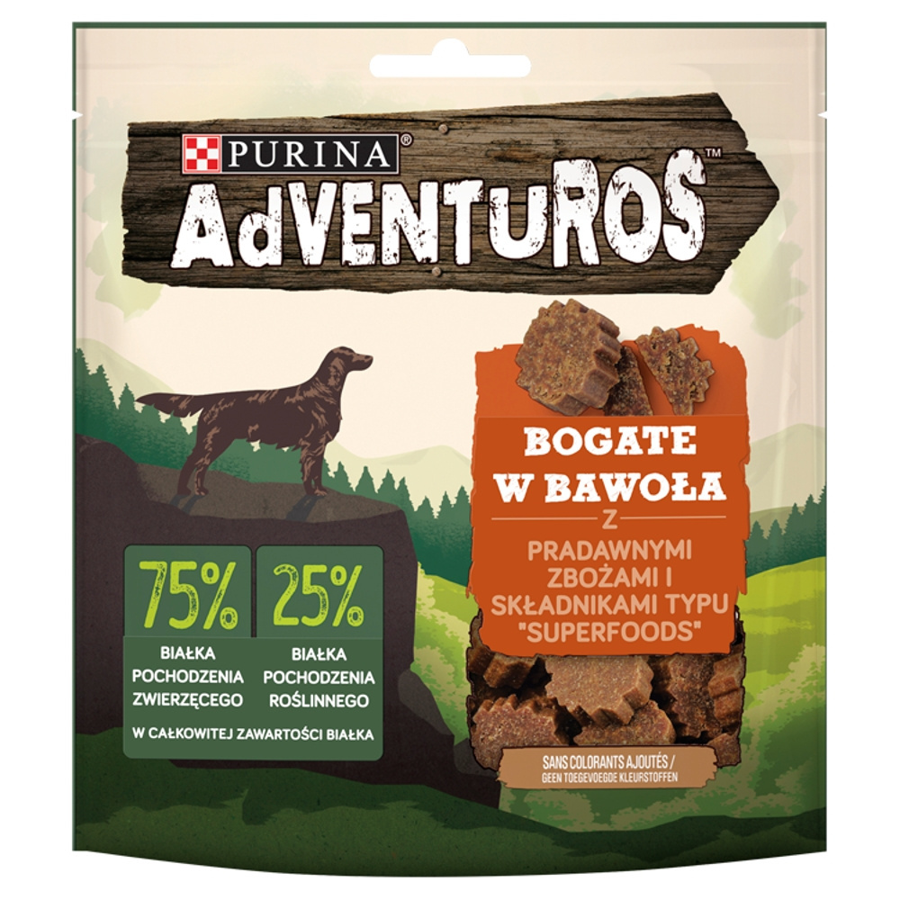 Purina AdVENTuROS Przekąski bogate w bawoła z pradawnymi zbożami i składnikami superfoods 90 g Purina AdVENTuROS Przekąski bogate w bawoła z pradawnymi zbożami i składnikami superfoods 90 g