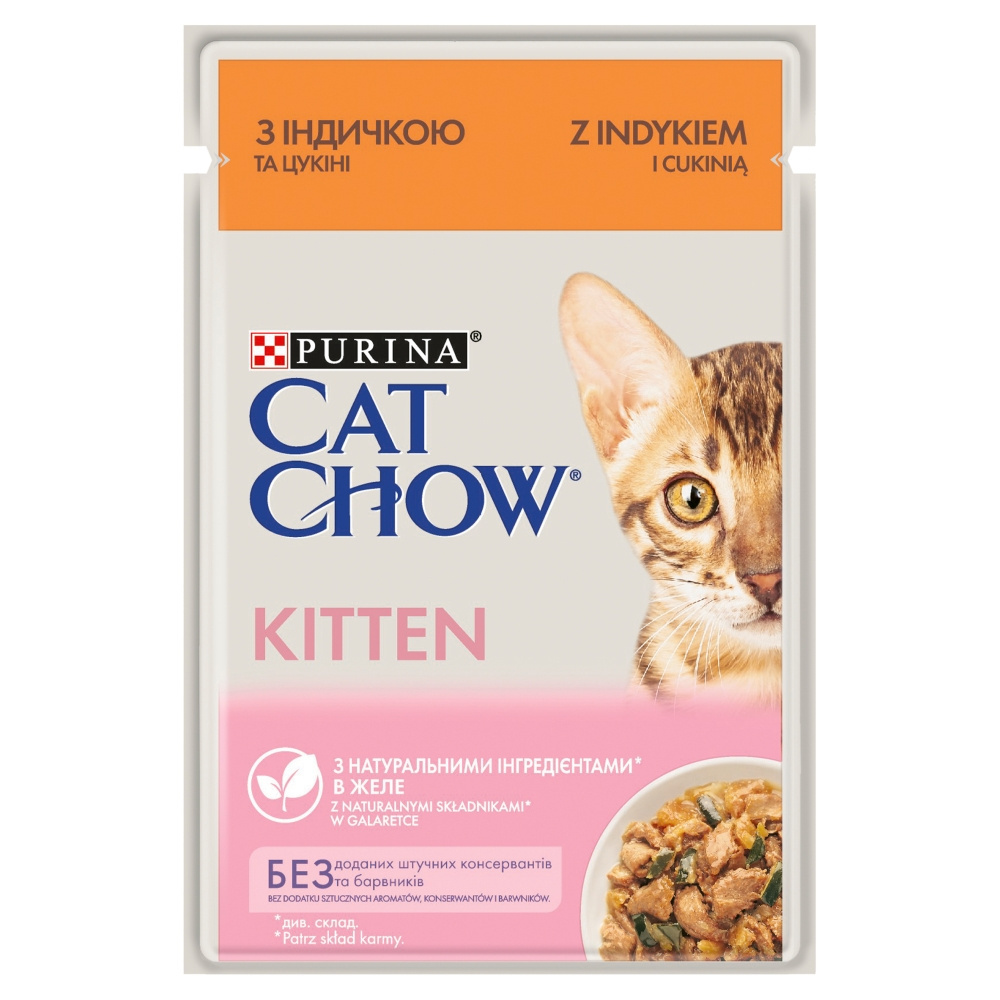 Purina Cat Chow Kitten Karma dla kociąt z indykiem i cukinią w galaretce 85 g Purina Cat Chow Kitten Karma dla kociąt z indykiem i cukinią w galaretce 85 g